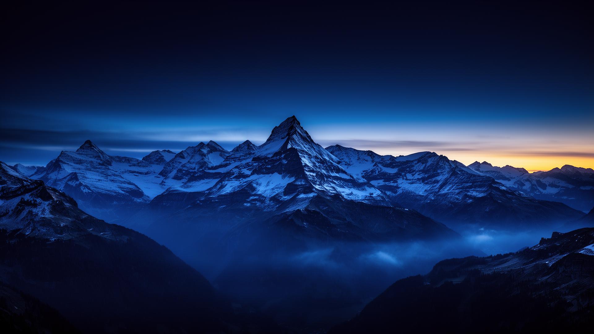 Alpine peaks at blue hour